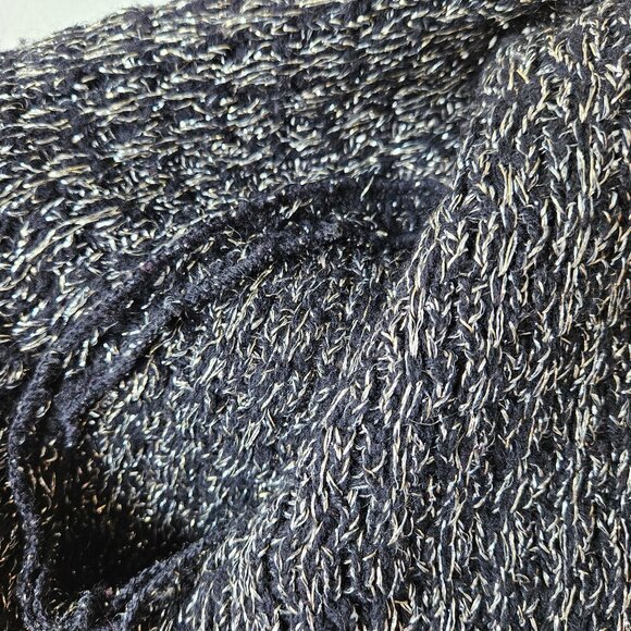 Vintage 70s 80s Black Acrylic KNit Open Front Cardigan Lurex Golden Silver M/L - Picture 7 of 7